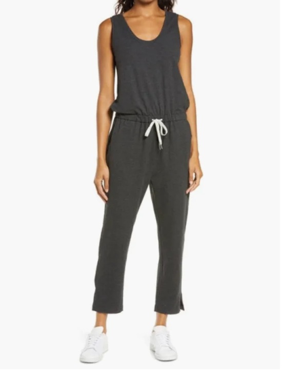 Zella Pants - Zella Gwen Sleeveless Knit Drawstring Jumpsuit In Grey Dark Heather